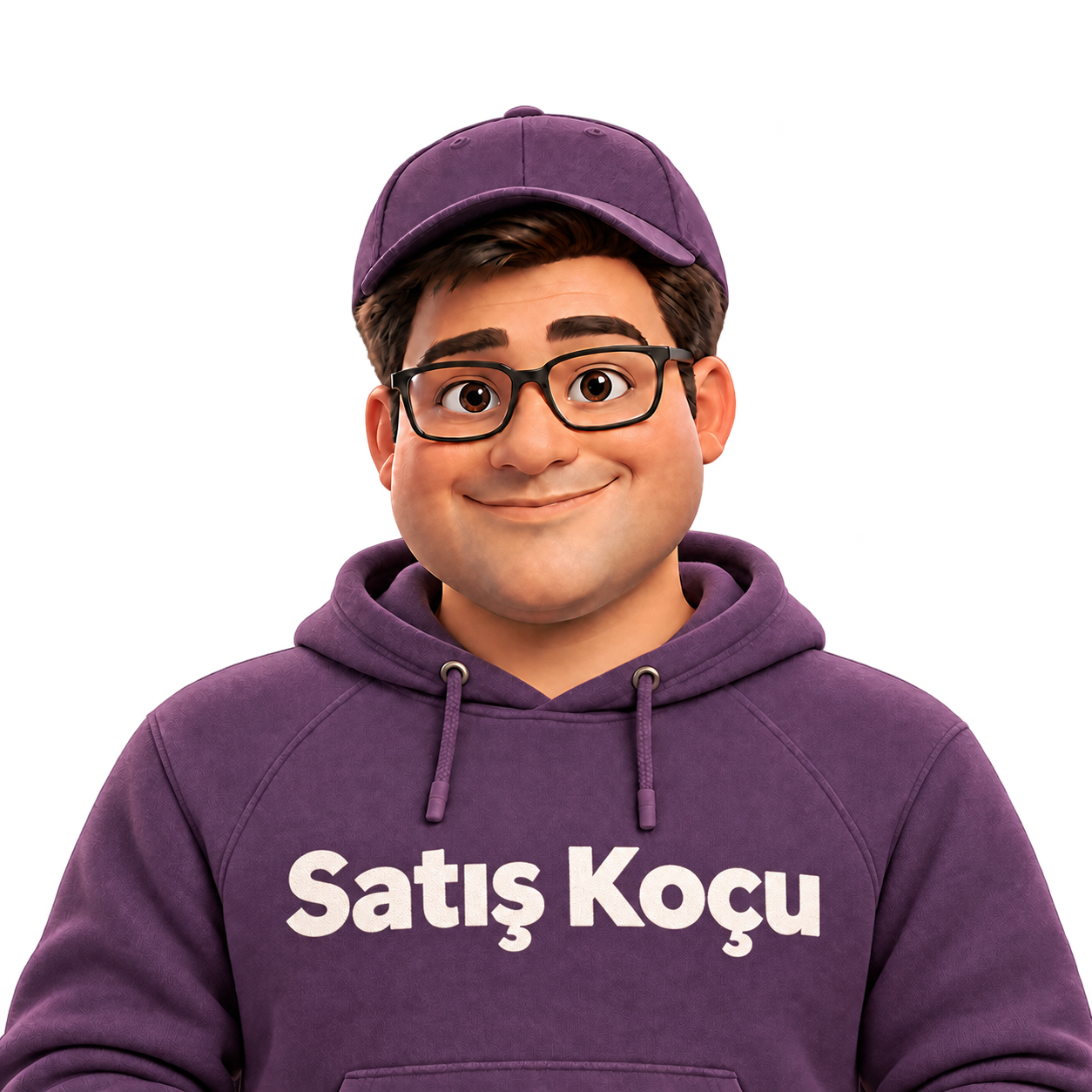 Mor şapkalı, sweatshirtünde Satış Koçu yazan EGO Satış Koçu